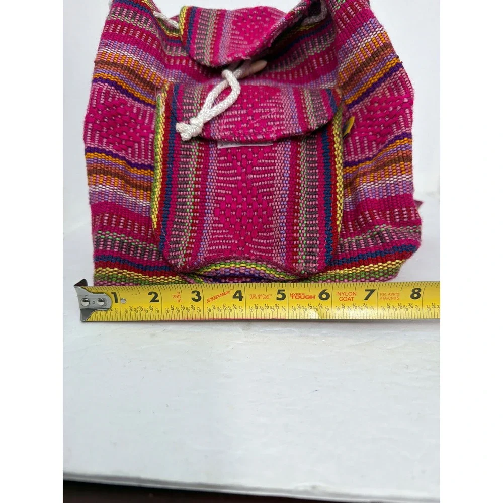 Artesanias Pinzon Woven Mexican Backpack Pink Multi Stripe Boho Rucksack Small